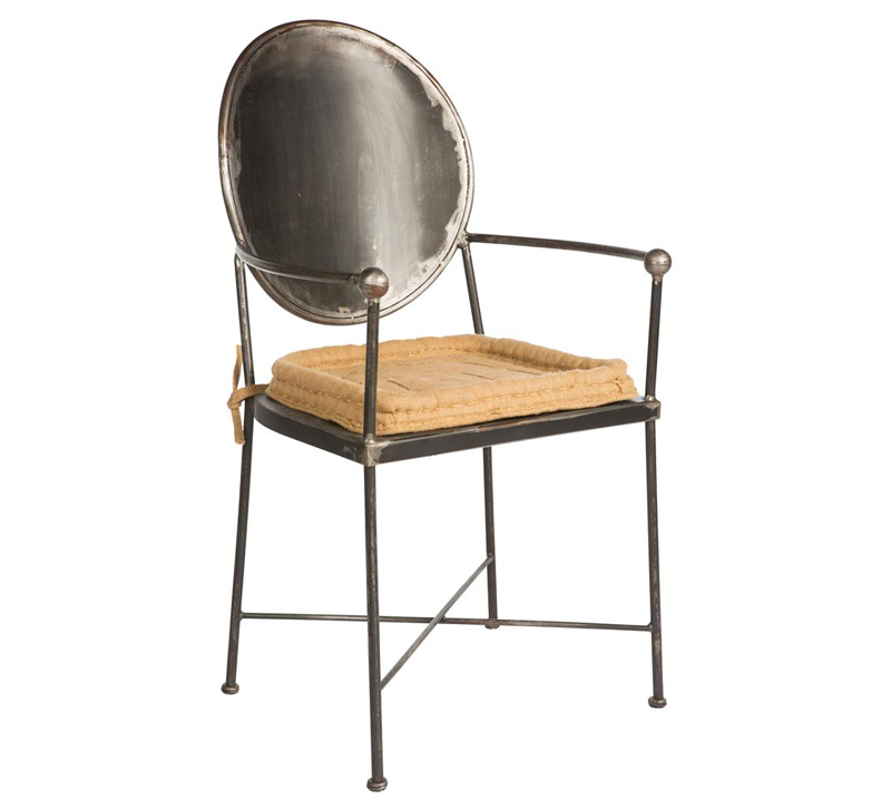 Mary Jane dining chair  with rounded metal back and legs and beige seat cushion from Aiden Gray Home