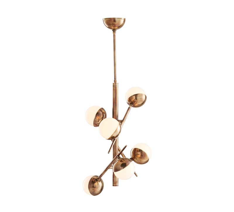 Linkka chandelier in gold with shaded glass orbs from Arteriors Home