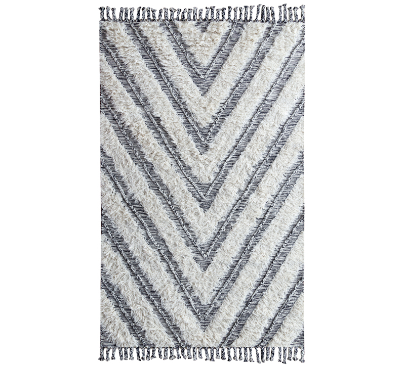 Carmel Kilim shag area rug with gray and white stripes from Classic Home