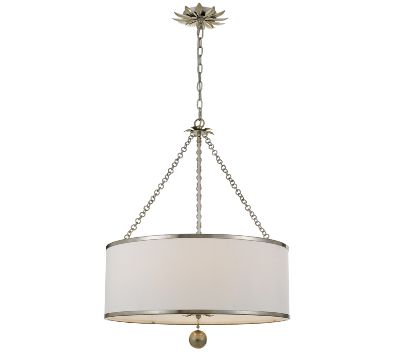 Broche chandelier with wrought iron details and write drum shade from Crystorama