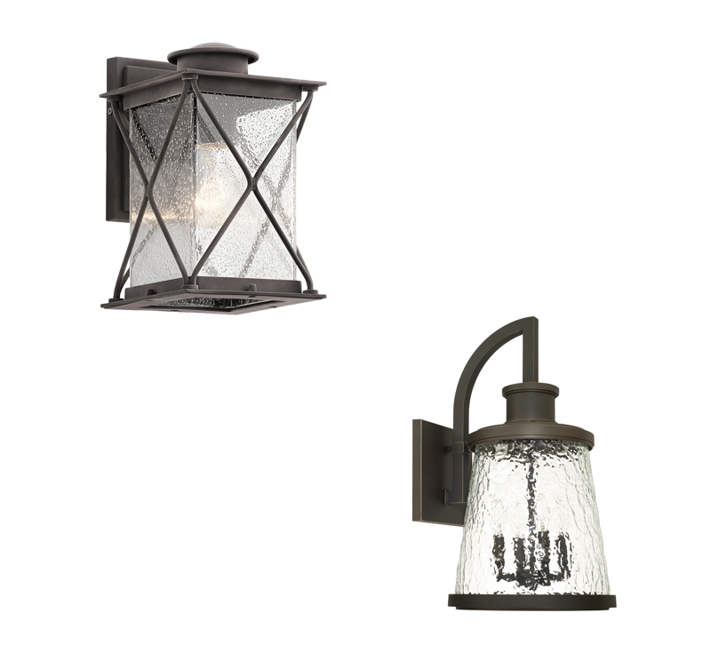 Two outdoor wall sconces from Kichler Lighting and Capital Lighting Fixture Co.
