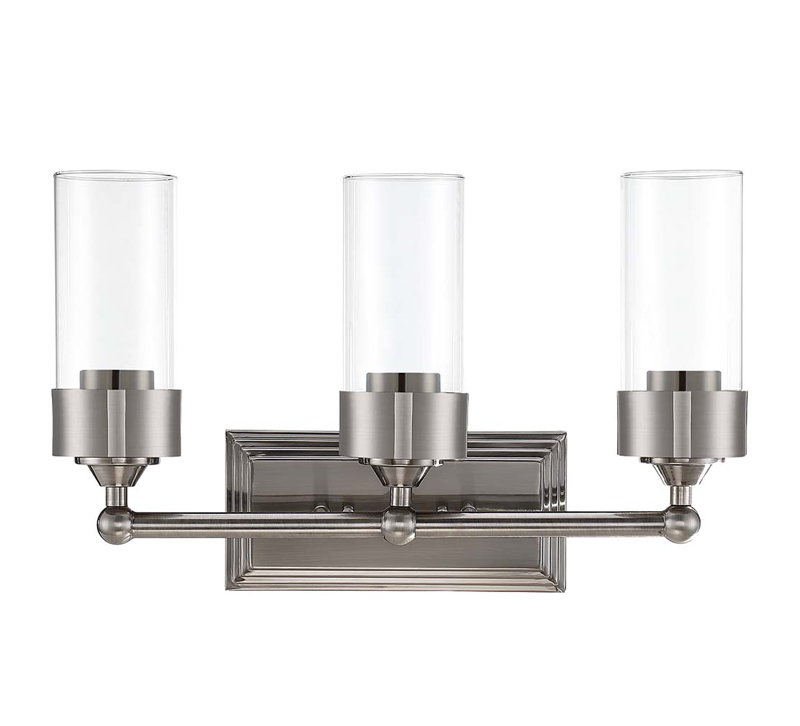 Three-light Esquire vanity light with silver backplate from Luminance