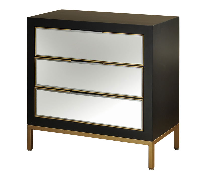 Three drawer chest with a brown finish with brass accents from StyleCraft