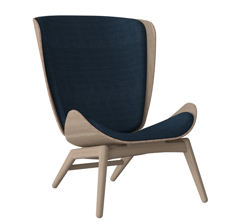 Reader wingback arm back in light brown and navy fabric from Vita Copenhagen