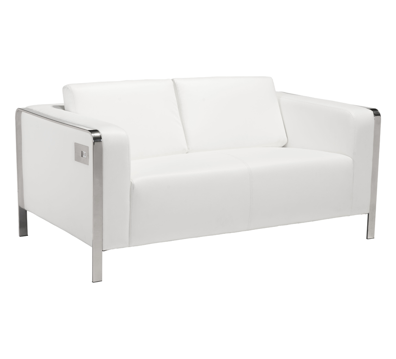 Thor white loveseat with chrome accents from Zuo Modern