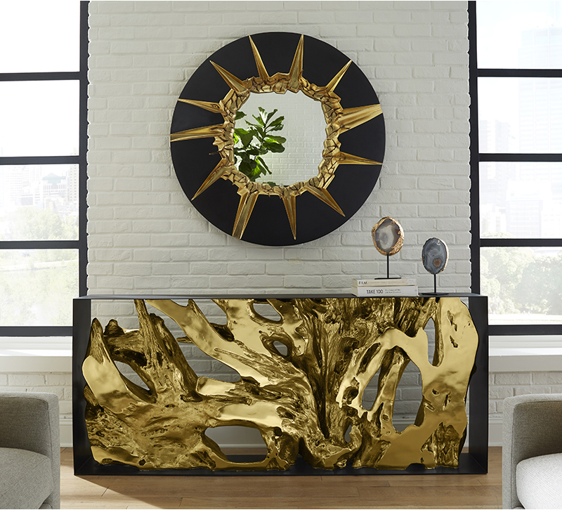 phillips circular cracked black and gold mirror