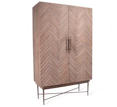 Etacle two-door, tall cabinet with a chevron pattern and brass accents from Bliss Studio