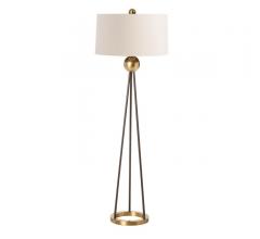Handley floor lamp with three black iron rod as a base with ivory shade