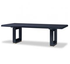 Futura dining table in Ebony with Antique Brass hardware from Chaddock