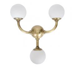 Bari wall sconce with three glass orbs connected by brass arms to a single circle from Noir Furniture