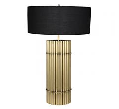 Chloe Table Lamp with a black shade and a gold, bamboo-looking base from Noir Furniture