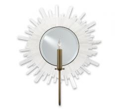 Halo wall sconce with mirrored back plate surrounded by selenite from Currey & Company