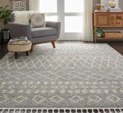 Nourison Moroccan gray and white shag rug in living room