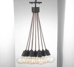 Cirro Pendant with nine hanging lights from a brown cord from Progress Lighting