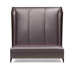 Pullman Express banquette with a tall back and a silver/purple fabric from Christopher Guy