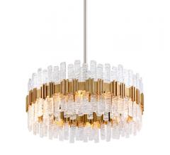 Ciro round Pendant with a glass shade and a Silver Leaf-finished band from Corbett Lighting