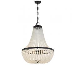 Rylee Six-Light Chandelier with cascading white beads covering the light bulbs from Crystorama