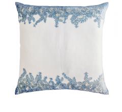 Kevin O'Brien Studio pillow white with blue ferns 