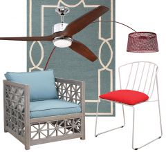 Idea Board collage featuring fan, two chairs and a rug
