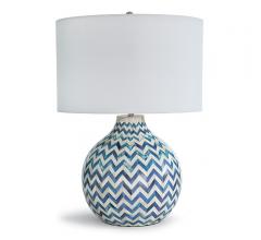 Chevron-patterned blue and white Bone Table Lamp from Regina Andrew Design