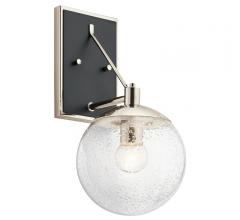 Marilyn Wall Sconce with a black back plate, seeded glass orb and silver accents from Kichler Lighting