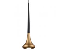 Slim Davis Pendant with a black neck and a brass finish around the light source from Kuzco Lighting