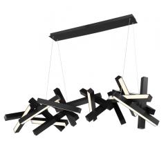 Chaos LED chandelier in black with integrated LED lights in each bar hanging from a single strip from Modern Forms