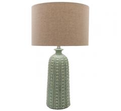 Newell Table Lamp with a green, textured base and a beige shade from Surya