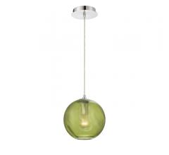 Della Pendant with a single green glass orb surrounding the light bulb from Eurofase