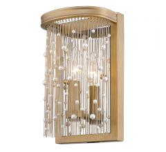 Marilyn Wall Sconce in gold with strands of beads hanging down and surrounding the bulb from Golden Lighting