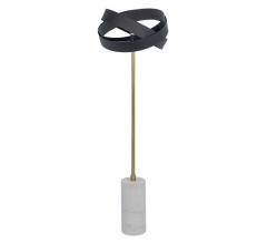 Orion Floor Lamp on a marble base with a brass neck and a Matte Black-finished iron sculture surrounding the bulb from Noir Furniture