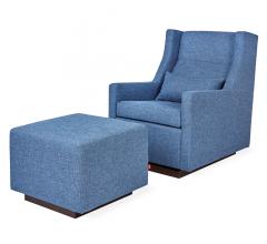 Sparrow swivel Glider and Ottoman in blue with a lumbar pillow from Gus Modern