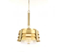 3-tired Sandbar Pendant in Brushed Brass with a leather strap from Progress Lighting