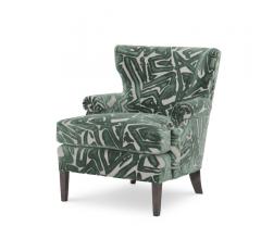 Warren Chair with a high back, nailhead trim and green printed fabric from Wesley Hall