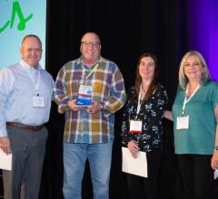 Steve Pulone, General Manager and Vice President of Operations of O’Malia’s Living (second from left), received congratulations from Retail Genius Award judges Brian Lawrence, Mariah Maydew and Cathy Galbreath-Buzbee after receiving the honor at ICFA’s Educational Conference in Nashville.