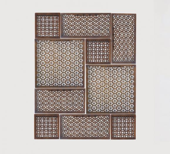 Saigon Panels in brown with connected squares and rectangles from Studio A Home