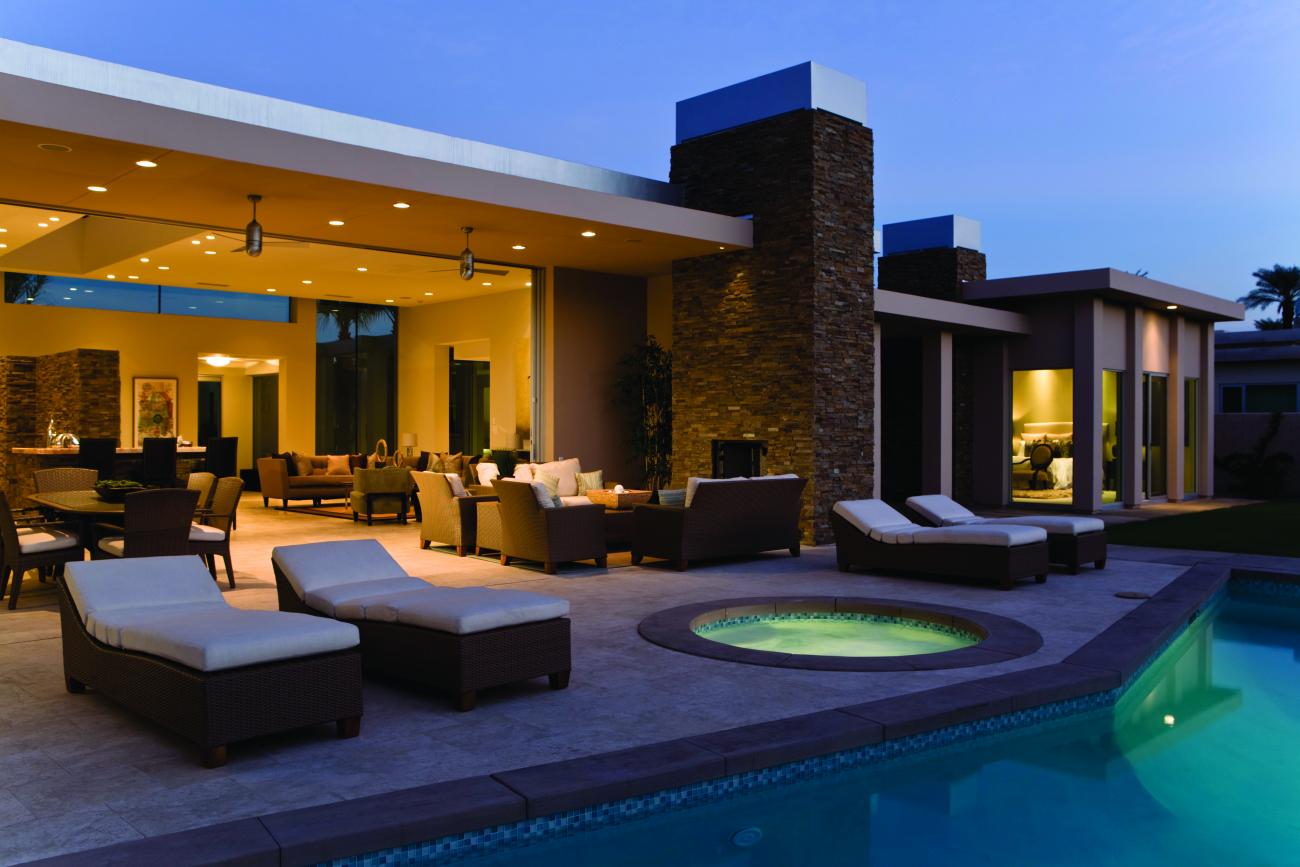 Eaton's Z-Wave wireless collection lets users control lighting throughout their home, even in near the pool as seen here.