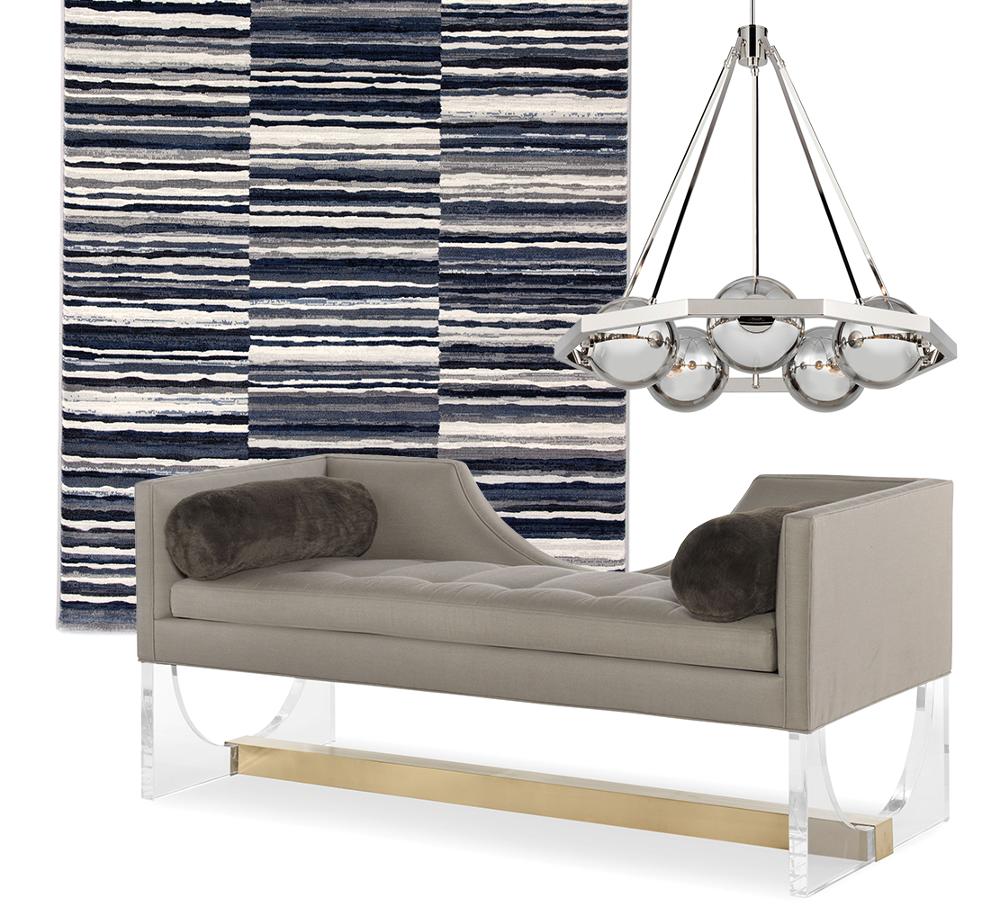 Idea Board collage featuring rug, pendant and sofa