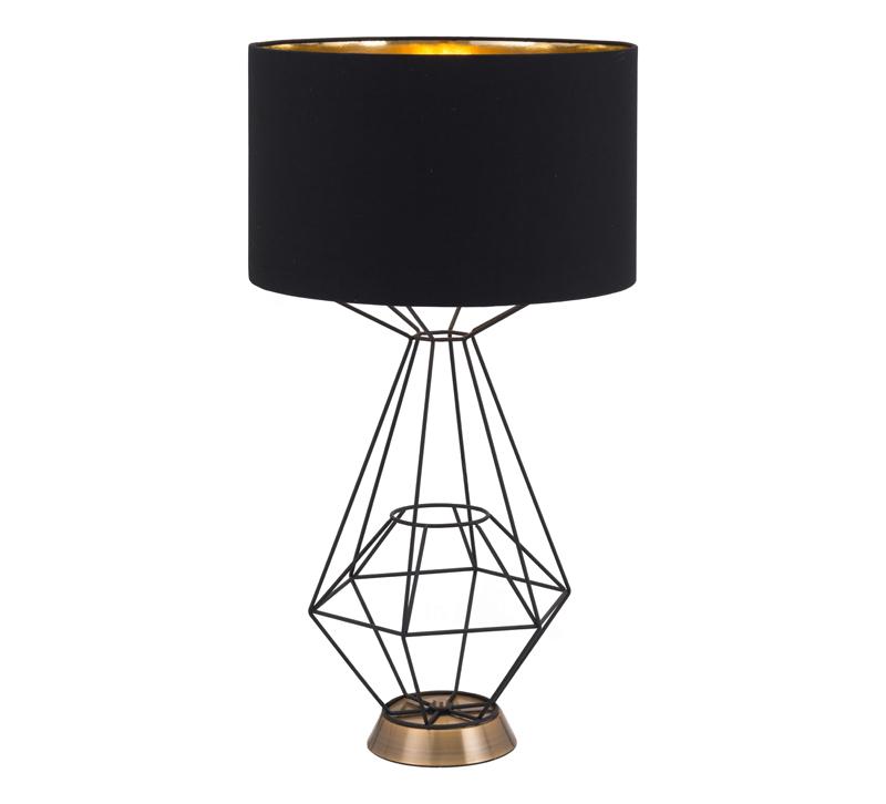 Delancey Table Lamp with an open geometric base framed in black iron and a black shade from Zuo Modern
