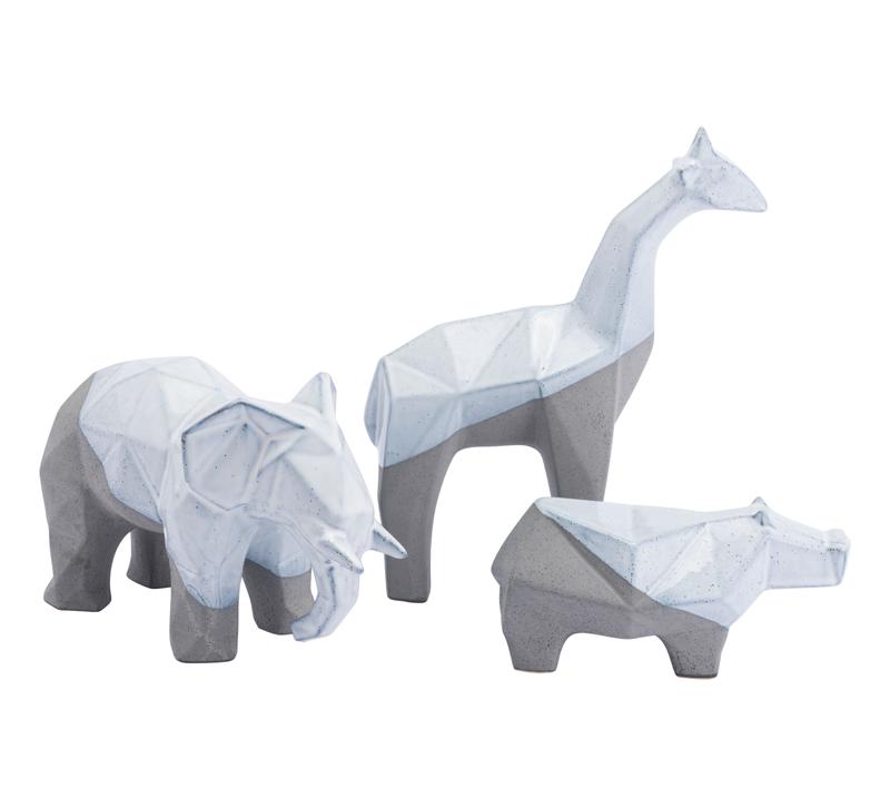 Geo sculptures in an elephant, giraffe and hippo from Zuo Modern