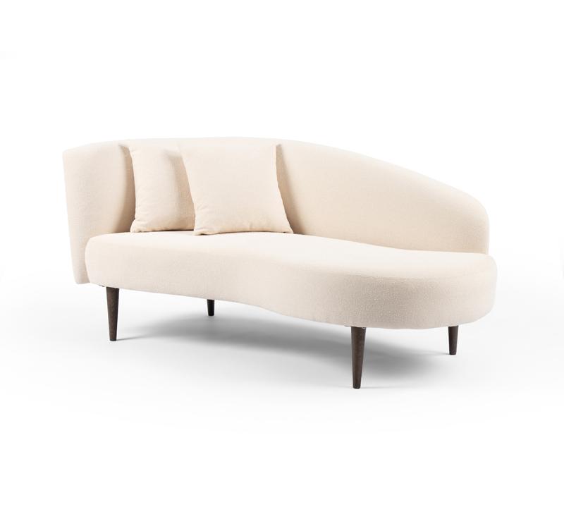 Luna Chaise in an ivory boucle fabric and brown tapered legs from Four Hands