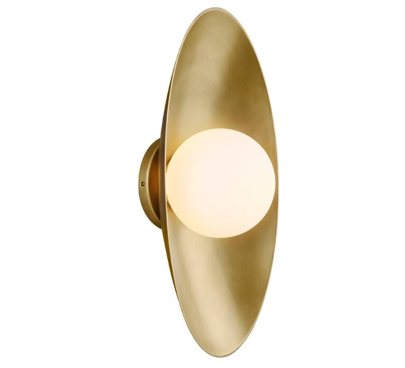 Joni Wall Sconce with gold leaf lining and a frosted glass orb from Tech Lighting