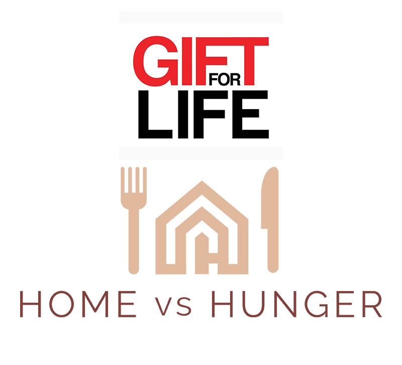 gift for life, home vs. hunger logos