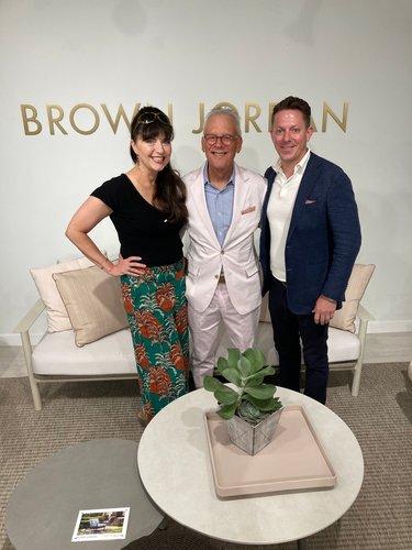 Furniture Lighting & Decor Executive Editor Waynette Goodson with Steve Elton (center) Chief Brand Curator of Brown Jordan, and Ben Collins, Division President of Brown Jordan.