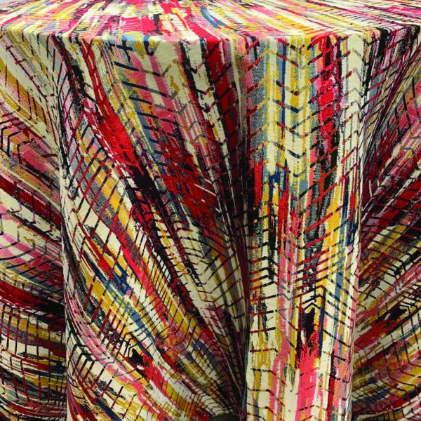Aztec by Darnel Fabrics is a colorful contemporary fabric with layers of visual interest. At first glance, brushstrokes of color blend and interact in a linear matter while a structured geometric motif runs through the colors.  www.darnelfabrics.com 